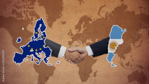 High Quality Animation Featuring Handshake of European Union and Argentina