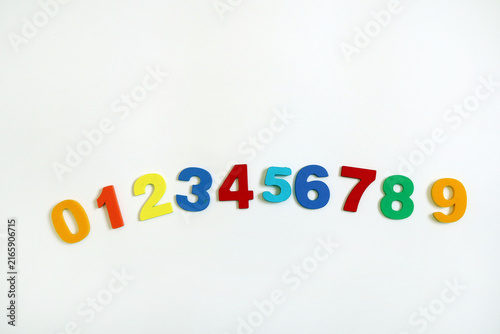 Photography Colorful Numbers Zero to Nine in Sequence on White Background for Early Math Edu