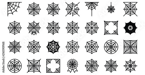 Halloween seamless vector icons set with spooky symbols, line art decorations for party invites and crafts