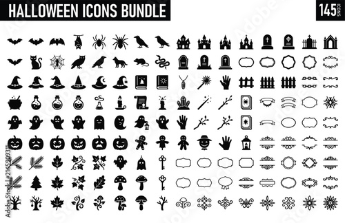 Black line art Halloween icons for commercial use and creative projects