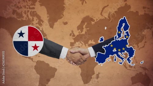 High Quality Animation Featuring Handshake of European Union and Panama