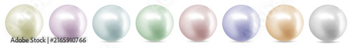 Beautiful pearls in different colors on white background, set