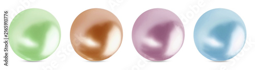 Beautiful pearls in different colors on white background, set