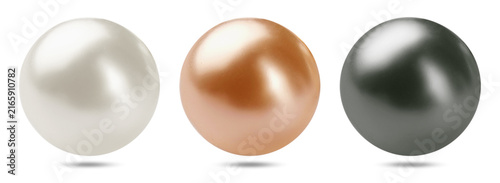 Set of beautiful natural pearls on white background