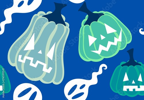 Autumn harvest vegetable seamless monster Halloween pumpkins pattern for wrapping paper and fabrics