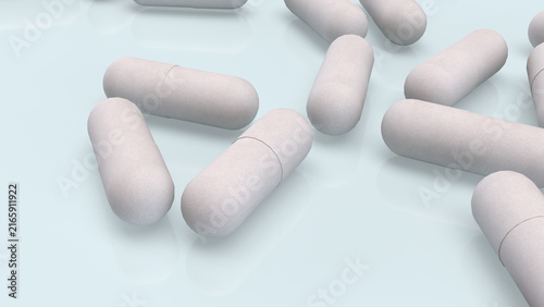 White Medical Capsules on Clean Pastel Background 3d render.