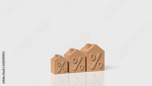 Rising Mortgage Interest Rates Shown by Wooden House Models 3d render.