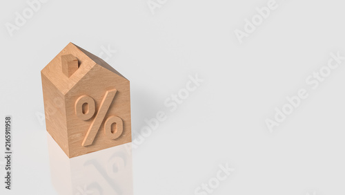 Wooden House with Percentage Symbol for Mortgage Interest Rates 3d render.