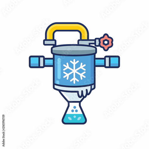 Industrial snowflake filter machine icon, flat design vector
