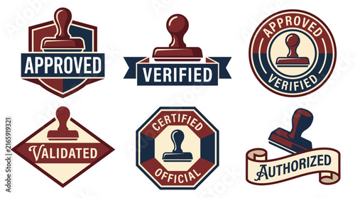 A collection of retro-style stamps featuring the words 'Approved' and 'Verified', ideal for conveying authority and trust in documents and branding materials.