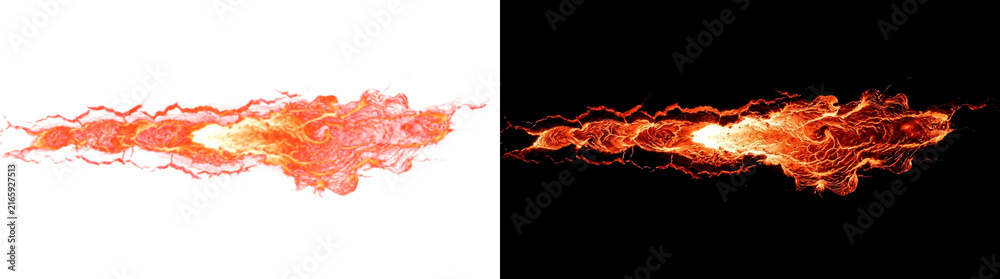 Fototapeta premium Molten lava oozing from crust seam fissure with fiery magma glow overlay isolated on transparent background