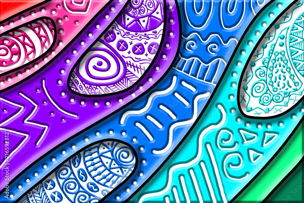 Fototapeta premium Colorful 3D embossed ethnic zentangle ornament pattern background