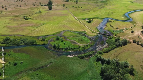 Aerial Drone View of Cetina River Spring and Green Landscape Near Civljane, Croatia