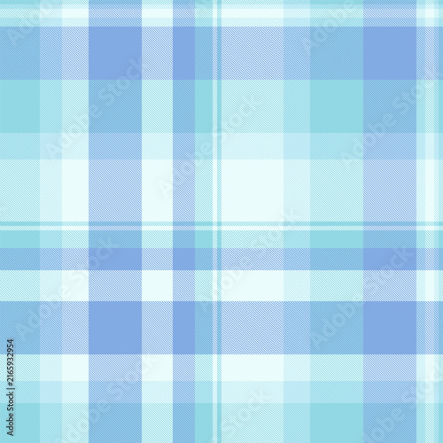 A tartan plaid design inspired by countryside textiles with a balanced check structure and white and blue tones. The seamless pattern recreates woven fabric and creates a soft decorative background.