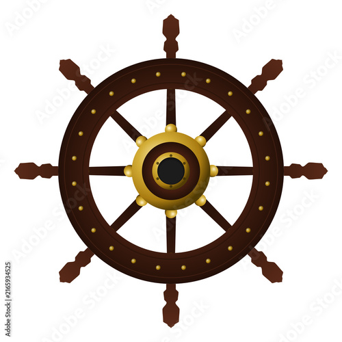 Wooden ship wheel with brass center icon