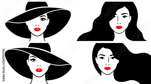 Minimalist Fashion Woman Avatar Set with Red Lips