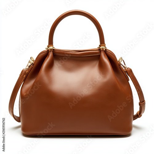 Stylish brown leather handbags appear on white backgrounds for e-commerce, fashion blogs, online stores, ads, and design projects.