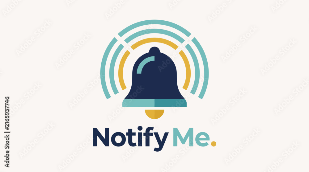 Fototapeta premium This logo design showcases the 'Notify Me' concept, featuring a dynamic bell icon and wave signals, representing timely notifications and modern communication technology.