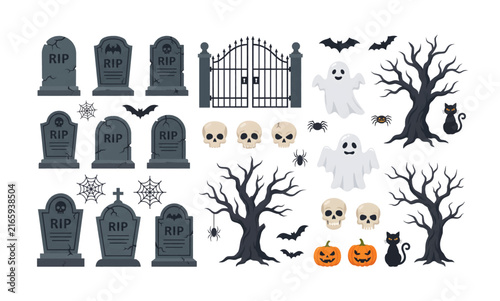 Halloween tombstone and spider web illustration