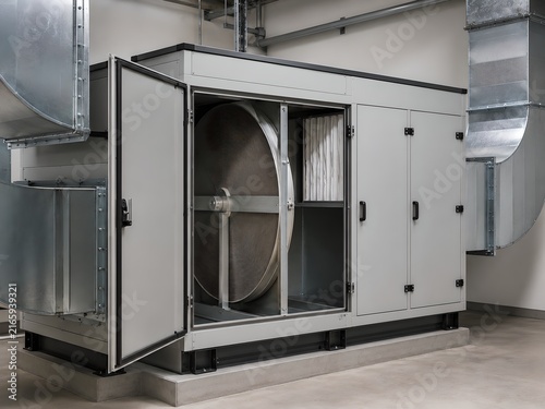 Air Handling Unit with Rotary Heat Recovery Wheel in Mechanical Room