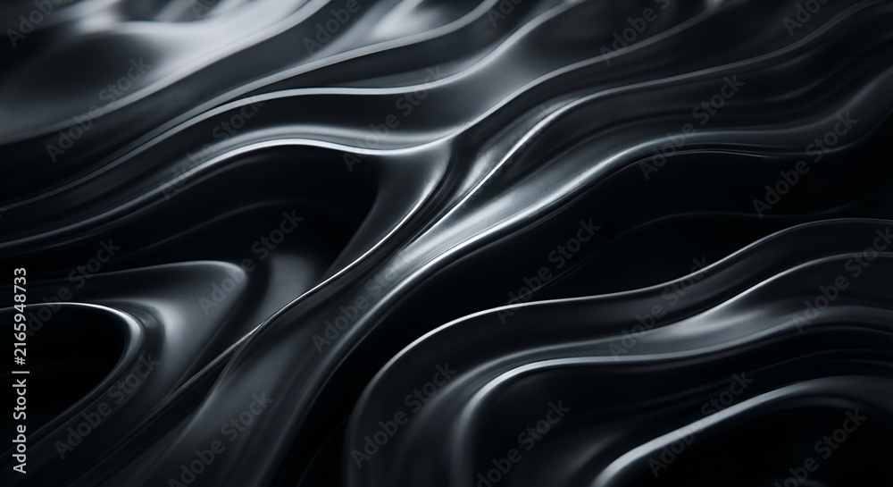 Obraz premium Abstract Black Liquid Metal Texture Background with Sculptural Waves