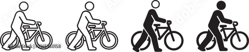 Man Walking Bicycle Icon Set.