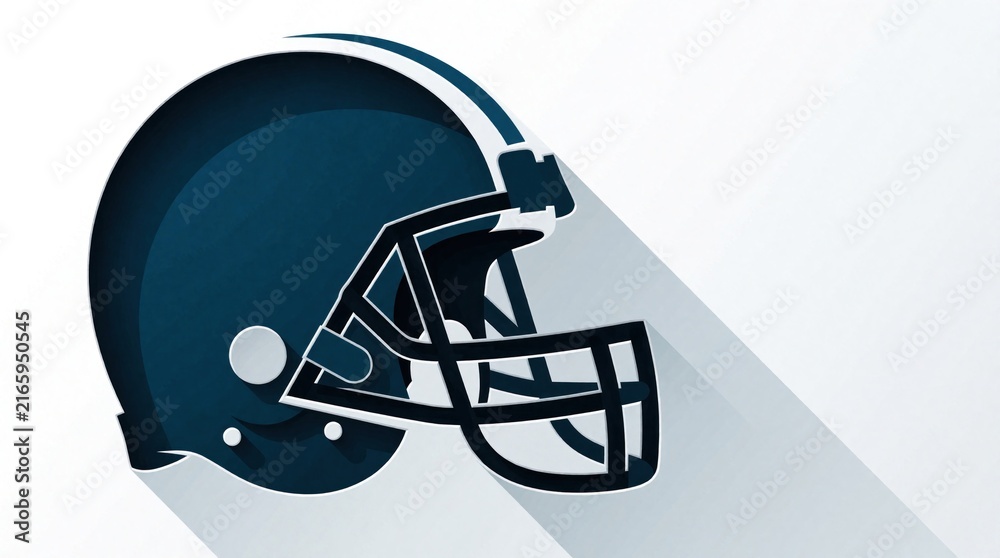Fototapeta premium American football helmet icon in paper cut style. Isolated side view graphic, safe headgear for team sports. Minimalist design, clean visual for sports related concepts or print.