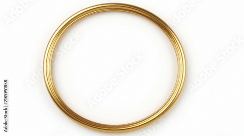 Shiny gold circle frame isolated on white background. Luxury metallic ring border for wedding invitation jewelry design. Elegant yellow metal round frame for certificate, luxury brand logo, special