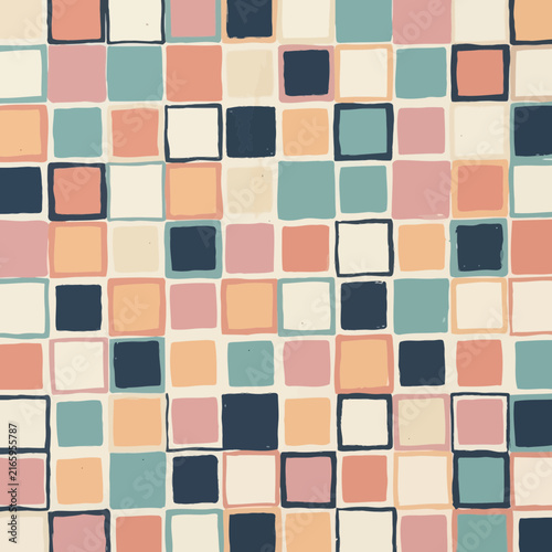 Abstract background - Seamless texture featuring a hand-drawn grid of pastel squares and a colorful mosaic geometric pattern for modern artistic