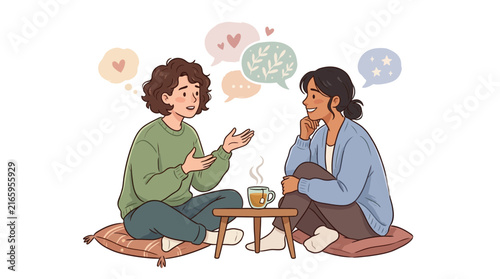 Two people talking with speech bubbles