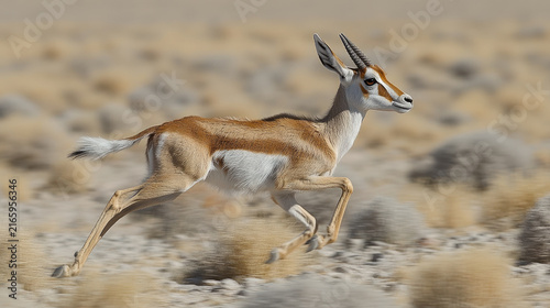 Springbok Antelope Running Gracefully Through Dry African Savannah Landscape