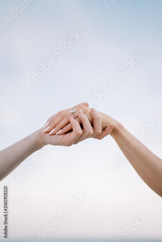 Photography Engagement Moment Hands Holding Against Sky