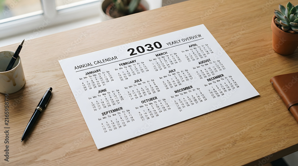 Obraz premium 2023 desk calendar on wooden table with pen and plants