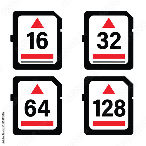 Obraz na plátne Vector illustration set of four black and white memory cards with red details an