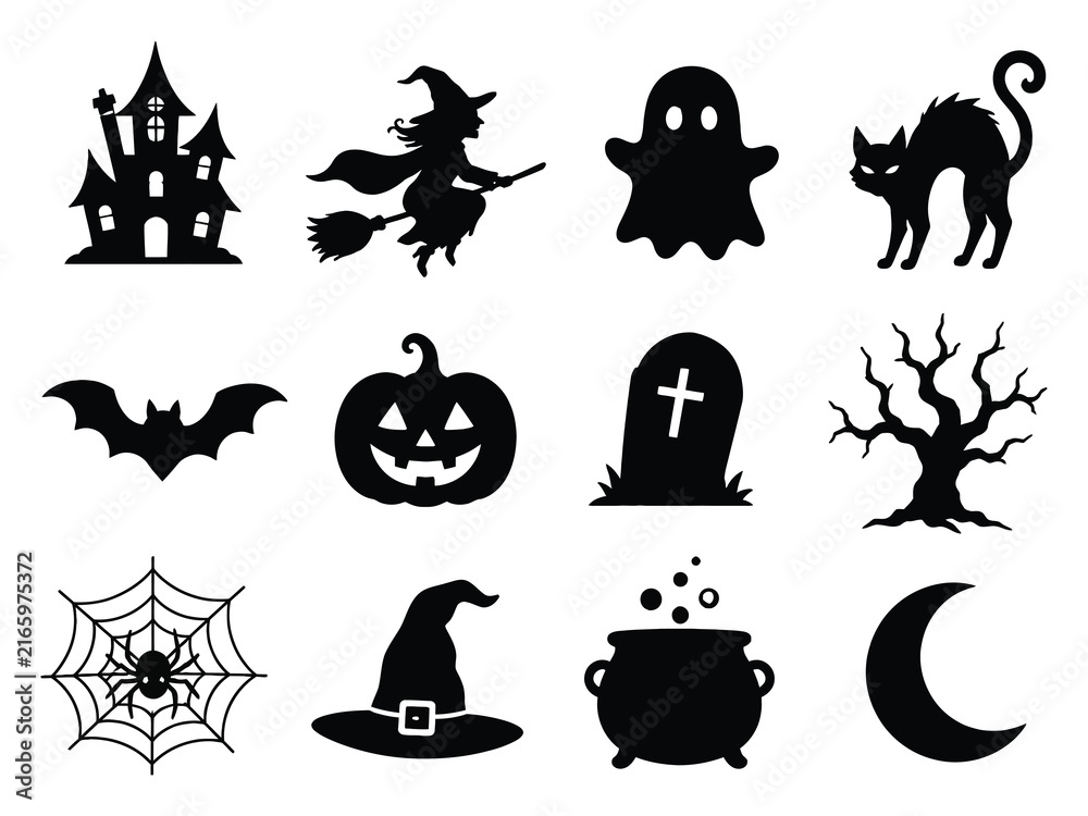 Fototapeta premium Halloween Silhouettes Collection Spooky Icons for Festive Design