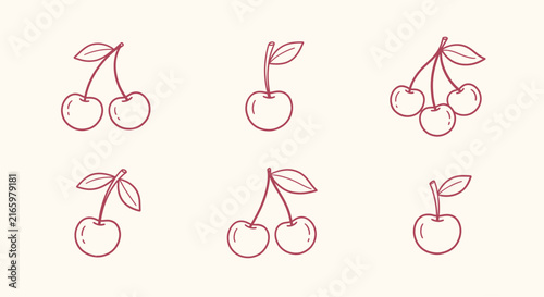 Bild auf Leinwand Set of handdrawn cherry icons in various configurations
