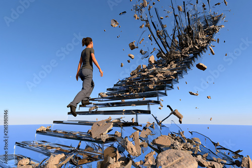 Standing Bottom Glass Staircase Shattered Top Career Metaphor