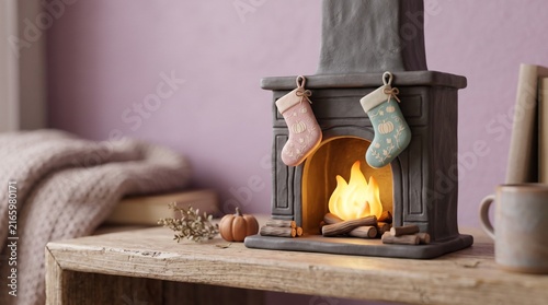 Moody gothic fireplace decorated with cute stockings
