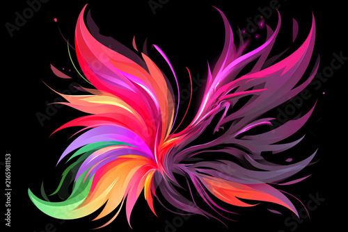Vivid and Colorful Digital Art with Abstract Peacock Feather Design and Luminous Glitter Effects