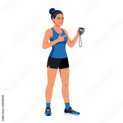 Fit Woman Coach With Stopwatch Demonstrating Workout Timings
