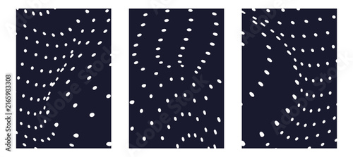Obraz na płótnie Set of three vertical panels with warped white dot patterns on dark blue