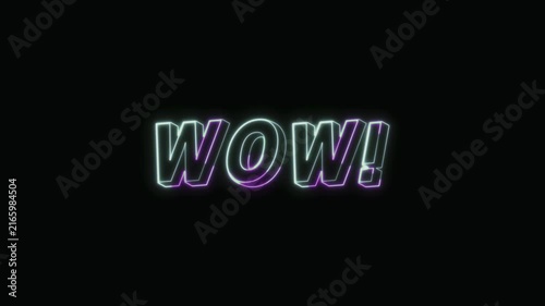  Wow Neon Text Seamless Loop 4K with Black Background Animated Promotional Typography for Video Editing