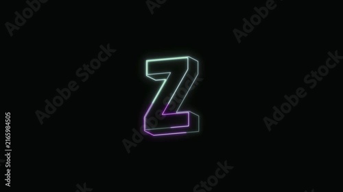  Alphabet Z Neon Text Seamless Loop 4K with Black Background Animated Promotional Typography for Video Editing