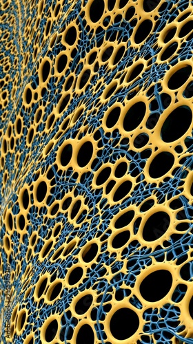 Abstract Yellow and Blue Organic Cellular Mesh Texture Wallpaper