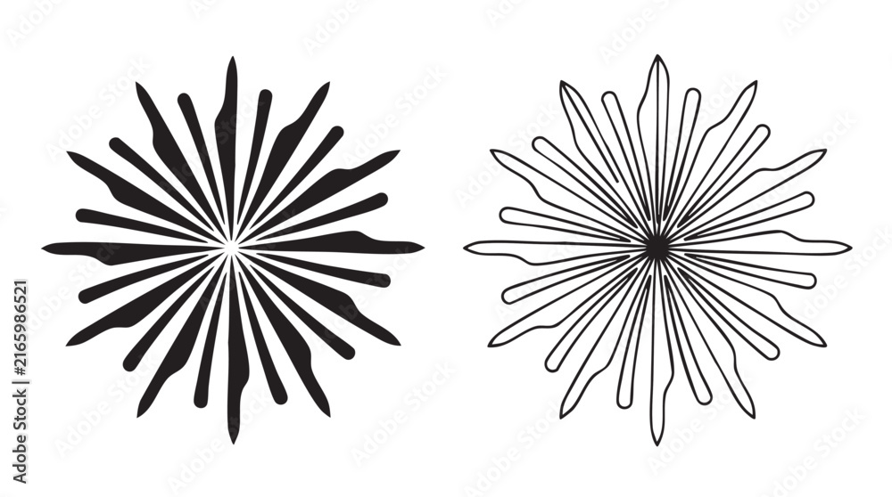 Fototapeta premium sunburst patterns, two variations in line art design. minimalist graphic elements