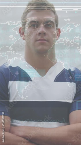Animation of digital interface with covid 19 medical data processing over rugby players
