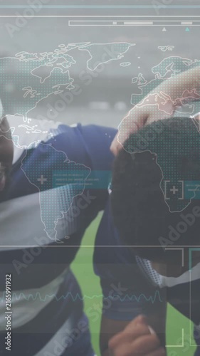 Animation of digital interface with covid 19 medical data processing over rugby players