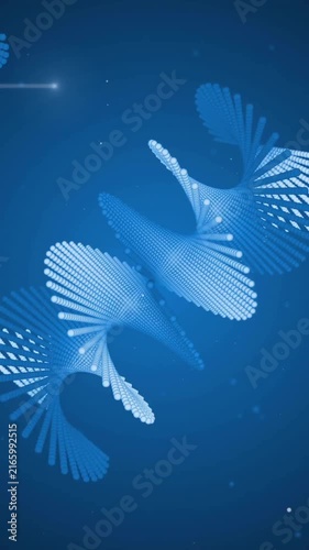 Animation of digital data processing over dna strands over blue background