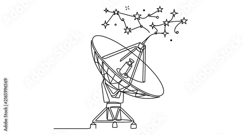 Fotografie Continuous Line Art of Satellite Dish Pointing at Stars and Space