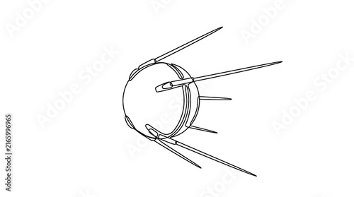 Fotografie Continuous Line Drawing of an Artificial Satellite Sputnik